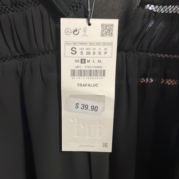 Zara black blouse. Brand new with tags. Size small - Picture 2 of 4
